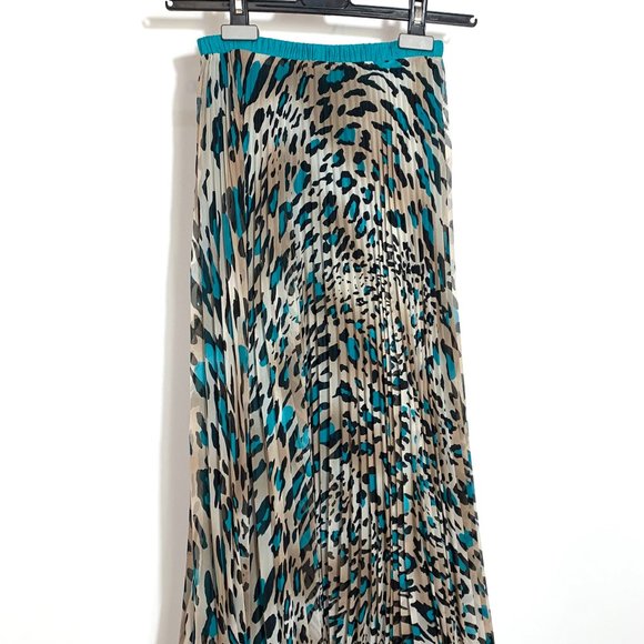 Loyd Ford NWT Pleated Teal Animal Print Midi Skirt Size 2 - Picture 8 of 16